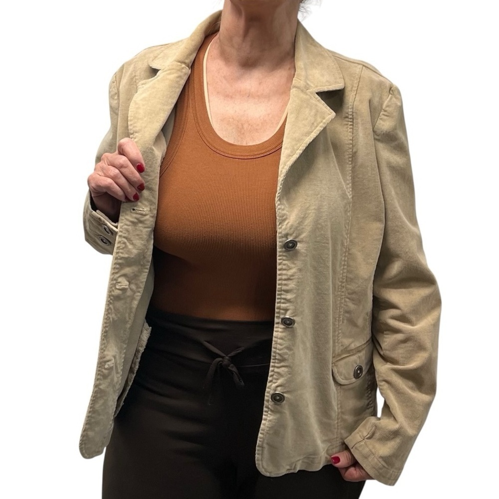 Fresh Produce Tan Corduroy Casual Career Business Blazer Jacket Women’s Large - Picture 5 of 11